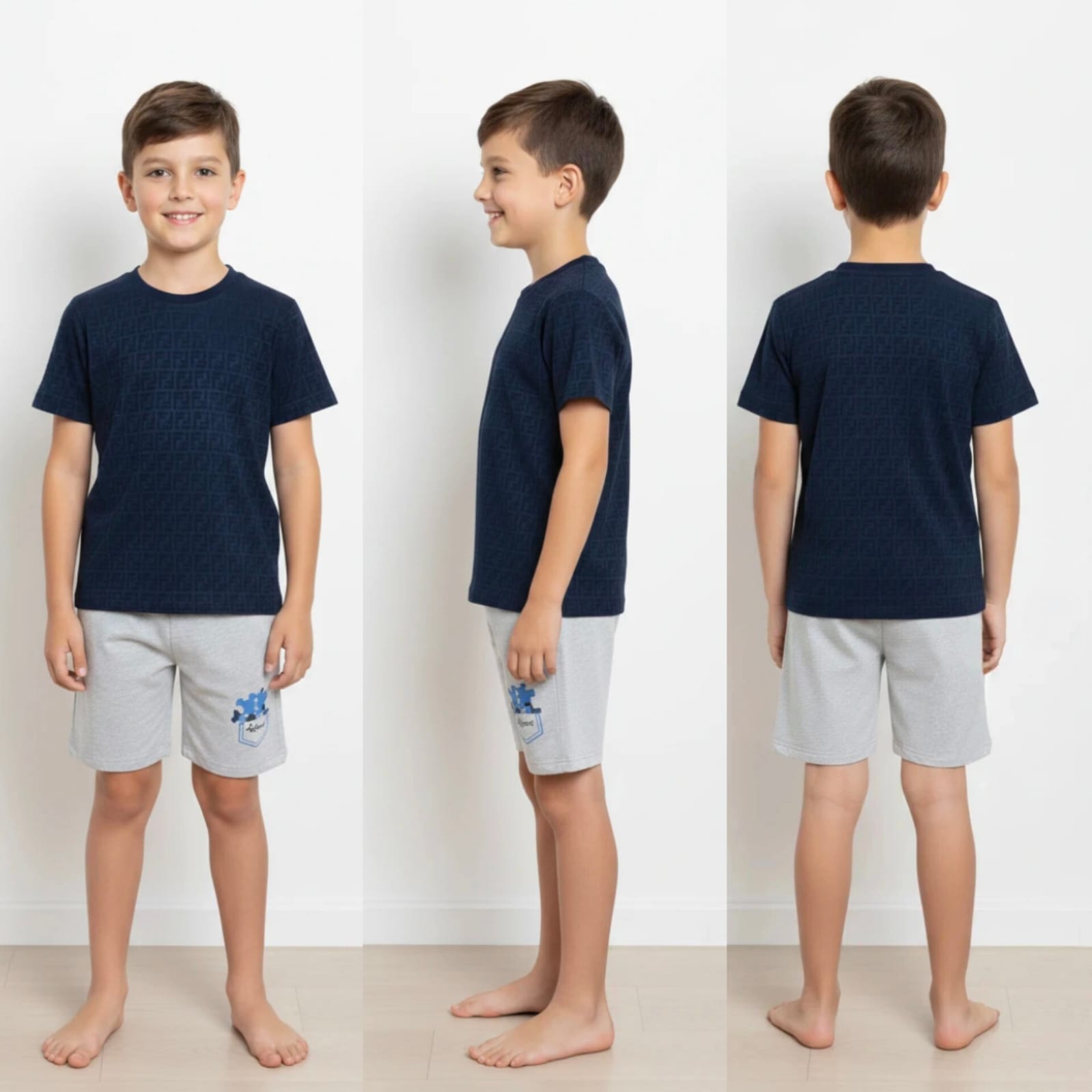 Kids Melange Shorts & Classic Blue T-Shirt Combo