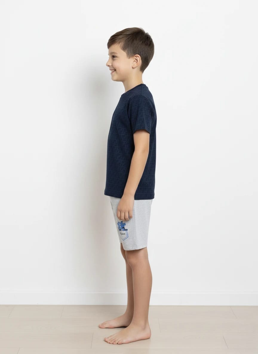 Kids Melange Shorts & Classic Blue T-Shirt Combo