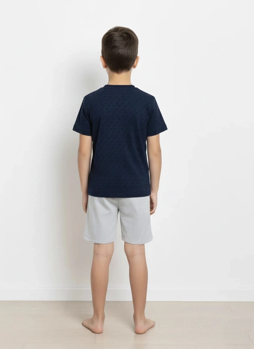 Kids Melange Shorts & Classic Blue T-Shirt Combo