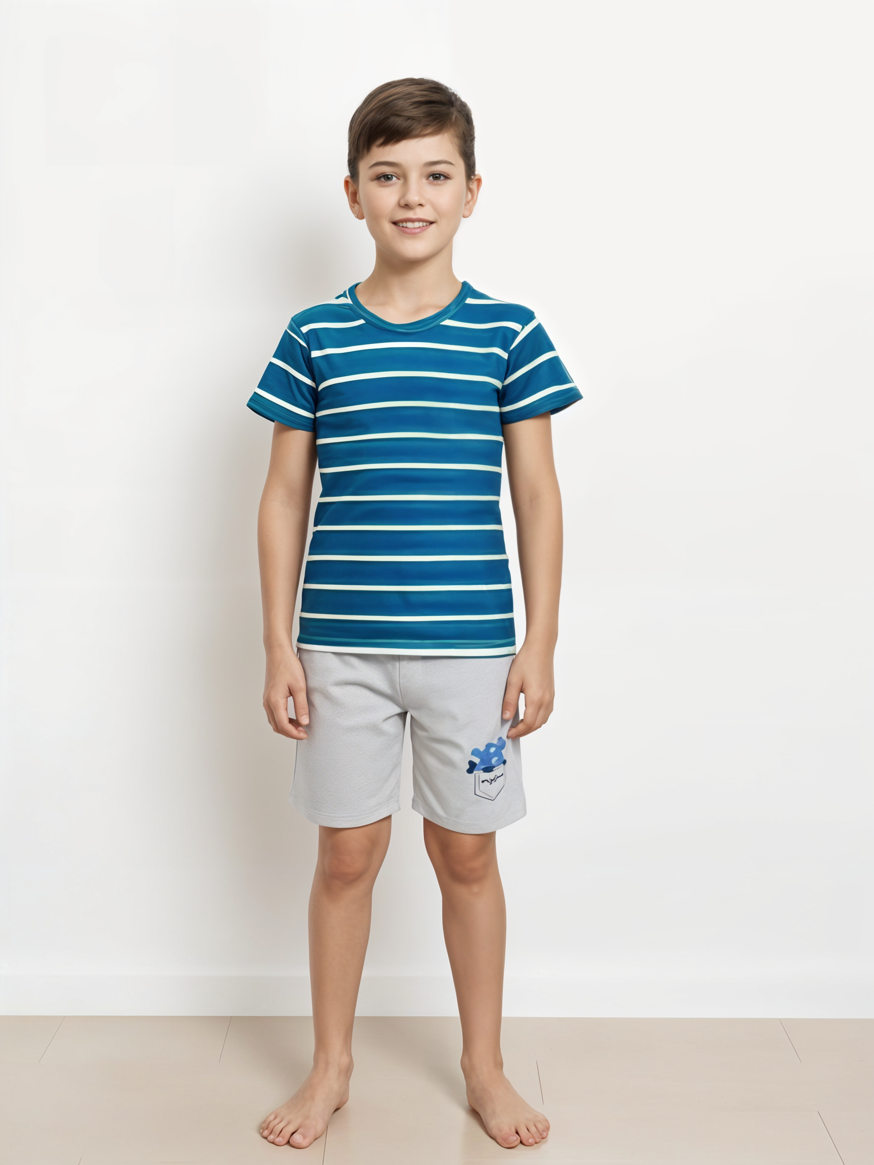 Melange Shorts with Ink Blue Striped T-Shirt – Combo for ₹99