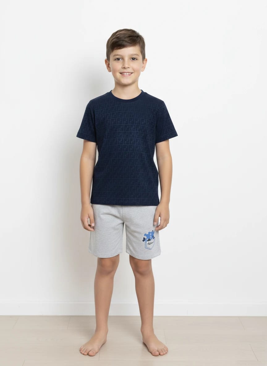 Kids Melange Shorts & Classic Blue T-Shirt Combo