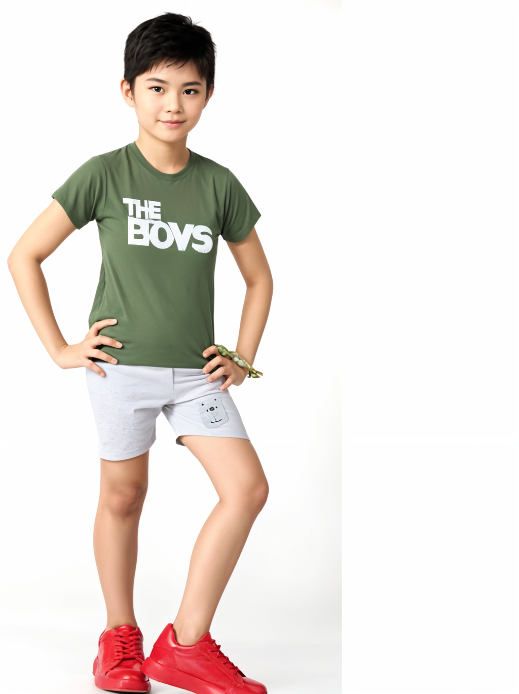 Boys’ Shorts & T-Shirt Set – Green Top & Melange Grey Shorts
