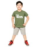 Boys’ Shorts & T-Shirt Set – Green Top & Melange Grey Shorts