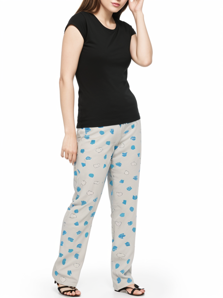 Women’s Melange Cotton Pyjama – Black & Royal Blue Print