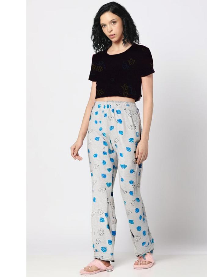 Women’s Melange Cotton Pyjama – Black & Royal Blue Print