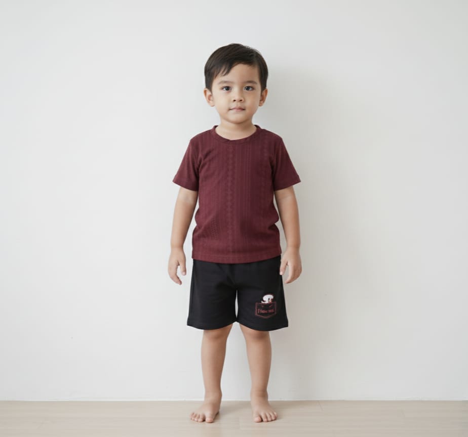 Kids Combo: Black Shorts with Maroon T-Shirt