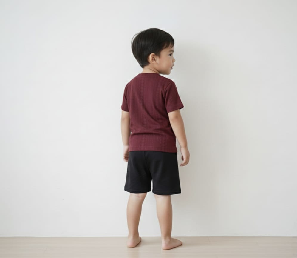 Kids Combo: Black Shorts with Maroon T-Shirt