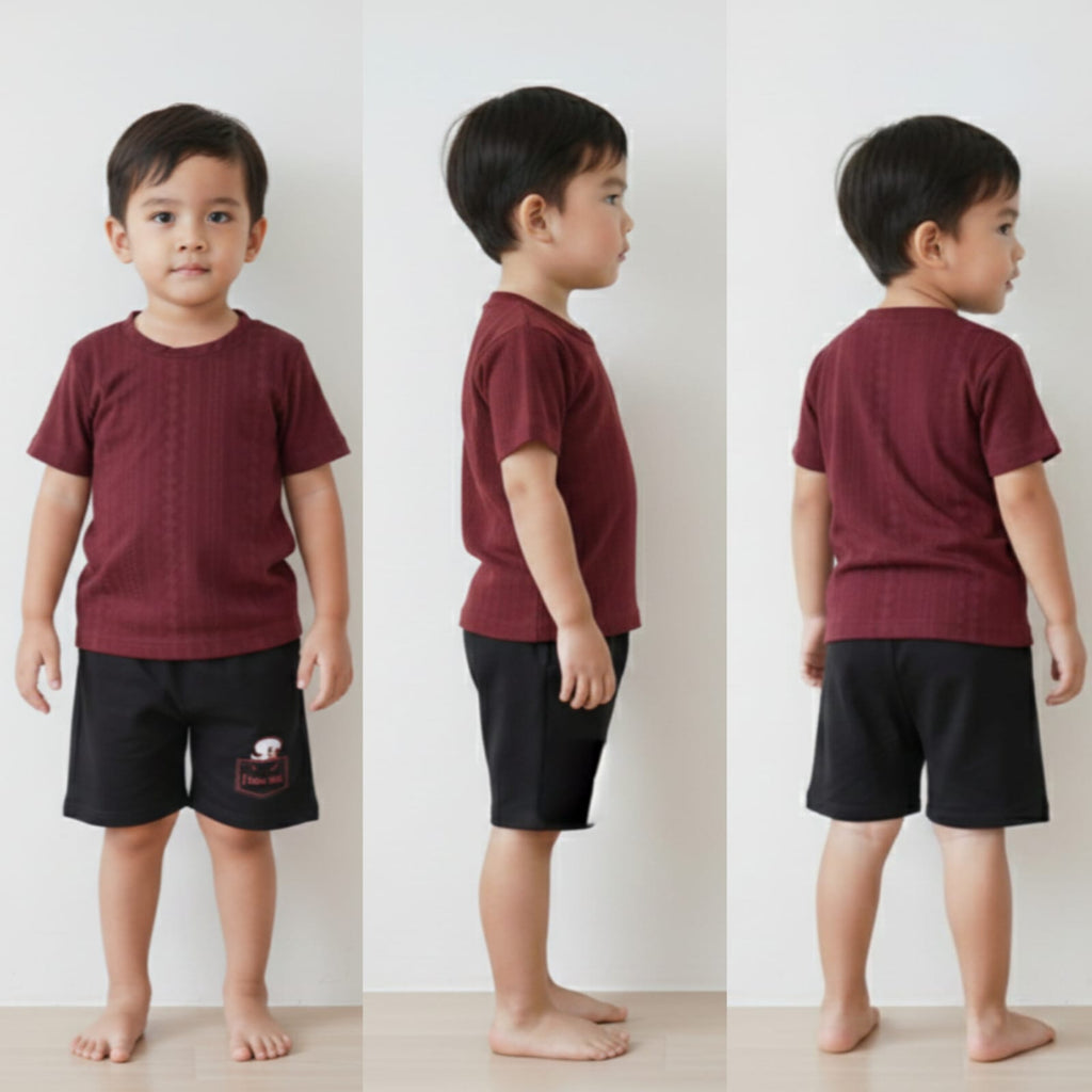 Kids Combo: Black Shorts with Maroon T-Shirt